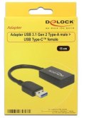 Delock Adapter USB-A(M) 3.1 GEN 2->USB-C(F) 15cm czarny