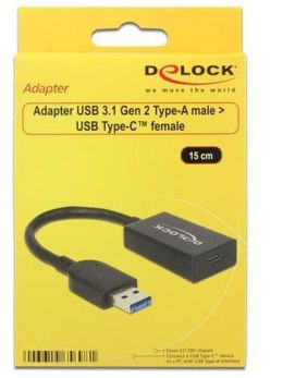 Delock Adapter USB-A(M) 3.1 GEN 2->USB-C(F) 15cm czarny