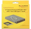 Delock Obudowa HDD/SSD zewnętrzna SATA 2.5 USB-C 3.1 szara