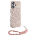 Etui Guess IML Flowers Allover Electro With Pearl Strap MagSafe na iPhone 16 Plus - różowe