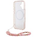 Etui Guess IML Flowers Allover Electro With Pearl Strap MagSafe na iPhone 16 Plus - różowe