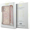 Etui Guess IML Flowers Allover Electro With Pearl Strap MagSafe na iPhone 16 - różowe