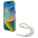 Etui Guess IML Flowers With Pearl Strap MagSafe na iPhone 16 Plus - zielone