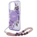 Etui Guess IML Flowers With Pearl Strap MagSafe na iPhone 16 Pro Max - fioletowe