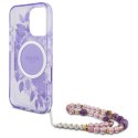 Etui Guess IML Flowers With Pearl Strap MagSafe na iPhone 16 Pro Max - fioletowe