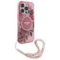 Etui Guess IML Flowers With Pearl Strap MagSafe na iPhone 16 Pro Max - różowy