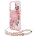 Etui Guess IML Flowers With Pearl Strap MagSafe na iPhone 16 Pro Max - różowy