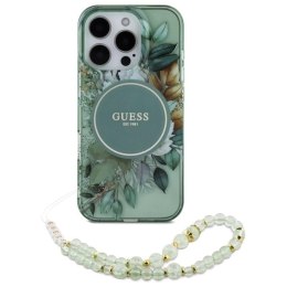 Etui Guess IML Flowers With Pearl Strap MagSafe na iPhone 16 Pro Max - zielony