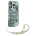 Etui Guess IML Flowers With Pearl Strap MagSafe na iPhone 16 Pro Max - zielony