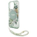 Etui Guess IML Flowers With Pearl Strap MagSafe na iPhone 16 Pro Max - zielony