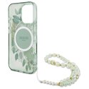 Etui Guess IML Flowers With Pearl Strap MagSafe na iPhone 16 Pro Max - zielony