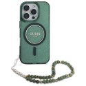 Etui Guess IML Glitter With Pearl Strap MagSafe na iPhone 16 Pro Max - zielone