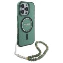 Etui Guess IML Glitter With Pearl Strap MagSafe na iPhone 16 Pro Max - zielone