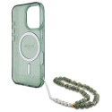 Etui Guess IML Glitter With Pearl Strap MagSafe na iPhone 16 Pro Max - zielone