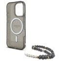 Etui Guess IML Glitter With Pearl Strap MagSafe na iPhone 16 Pro - czarne