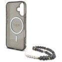 Etui Guess IML Glitter With Pearl Strap MagSafe na iPhone 16 - czarne