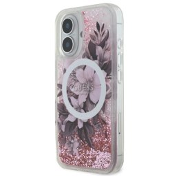 Etui Guess Liquid Glitter Flower MagSafe na iPhone 16 - różowe