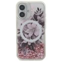 Etui Guess Liquid Glitter Flower MagSafe na iPhone 16 - różowe