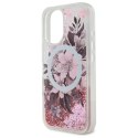 Etui Guess Liquid Glitter Flower MagSafe na iPhone 16 - różowe