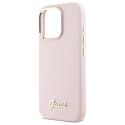 Etui Guess Silicone Script Metal Logo & Frame na iPhone 16 Pro Max - różowe