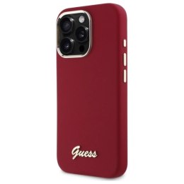 Etui Guess Silicone Script Metal Logo na iPhone 16 Pro Max - różowe