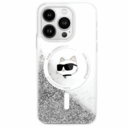 Etui Karl Lagerfeld Liquid Glitter Choupette Head Magsafe na iPhone 16 - przezroczyste