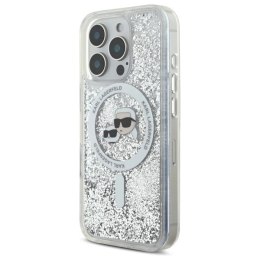 Etui Karl Lagerfeld Liquid Glitter Karl & Choupette Head Magsafe na iPhone 16 Pro - przezroczyste