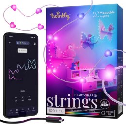 TWINKLY Inteligentne lampki dekoracyjne Strings USB-C (Candies) 100 LED RGB, serca, przezroczysty przewód, 6 m