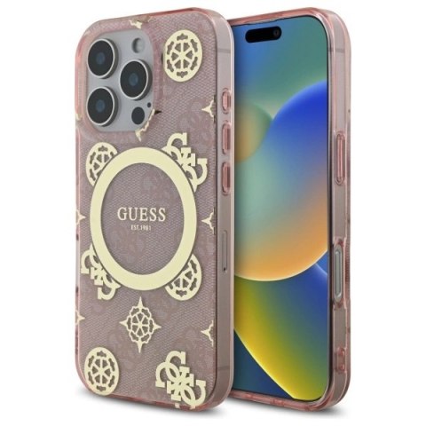 Guess GUHMP16XH4PYEEP iPhone 16 Pro Max 6.9" różowy/pink hardcase IML Peony On 4G Background MagSafe