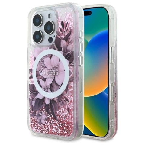 Guess GUHMP16XLFMWTP iPhone 16 Pro Max 6.9" różowy/pink hardcase Liquid Glitter Flower MagSafe