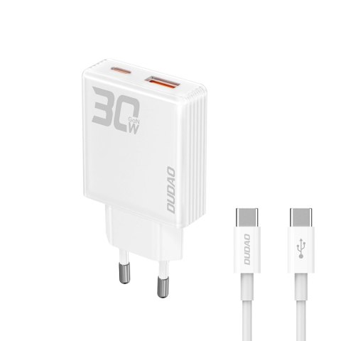 Ładowarka sieciowa GaN Dudao A30EUT 30W USB-A / USB-C + kabel USB-C - USB-C - biała