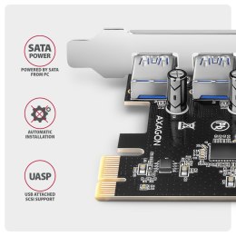 AXAGON PCEU-430RS Kontroler PCIe 4x port USB 3.2 GEN 1, UASP, chipset Renesas, 15-pin SATA zasilacz