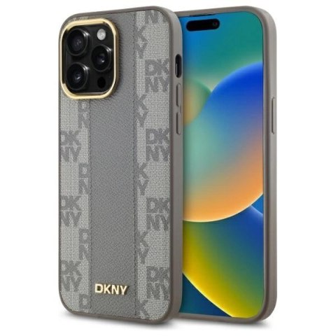 Etui DKNY Leather Checkered Mono Pattern MagSafe na iPhone 14 Pro Max - beżowe