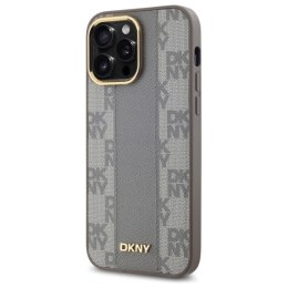 Etui DKNY Leather Checkered Mono Pattern MagSafe na iPhone 14 Pro Max - beżowe