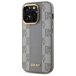 Etui DKNY Leather Checkered Mono Pattern MagSafe na iPhone 14 Pro - beżowe