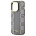 Etui DKNY Leather Checkered Mono Pattern MagSafe na iPhone 14 Pro - beżowe