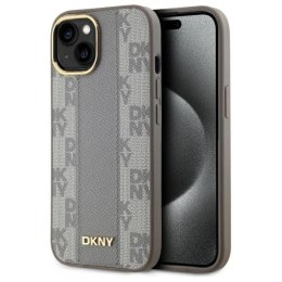 Etui DKNY Leather Checkered Mono Pattern MagSafe na iPhone 15 Plus - beżowe