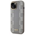 Etui DKNY Leather Checkered Mono Pattern MagSafe na iPhone 15 Plus - beżowe