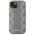 Etui DKNY Leather Checkered Mono Pattern MagSafe na iPhone 15 Plus - beżowe