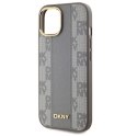 Etui DKNY Leather Checkered Mono Pattern MagSafe na iPhone 15 Plus - beżowe