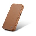 ICarer CE Premium Leather Folio Case skórzane etui iPhone 14 Pro z klapką magnetyczne MagSafe brązowy (WMI14220714-BN)