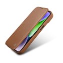 ICarer CE Premium Leather Folio Case skórzane etui iPhone 14 Pro z klapką magnetyczne MagSafe brązowy (WMI14220714-BN)