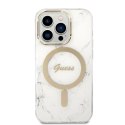 Zestaw Guess GUBPP14LHMEACSH Case+ Charger iPhone 14 Pro 6,1" biały/white hard case Marble MagSafe