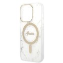 Zestaw Guess GUBPP14LHMEACSH Case+ Charger iPhone 14 Pro 6,1" biały/white hard case Marble MagSafe