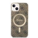 Zestaw Guess GUBPP14SH4EACSW Case+ Charger iPhone 14 6,1" brązowy/brown hard case 4G Print MagSafe