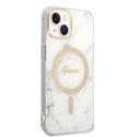 Zestaw Guess GUBPP14SHMEACSH Case+ Charger iPhone 14 6,1" biały/white hard case Marble MagSafe