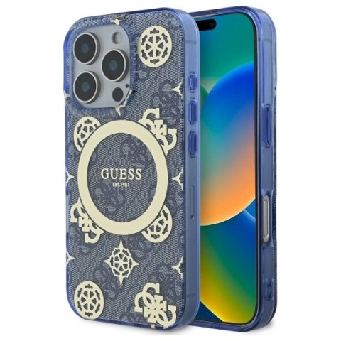 Guess GUHMP16XH4PYEEB iPhone 16 Pro Max 6.9" niebieski/blue hardcase IML Peony On 4G Background MagSafe