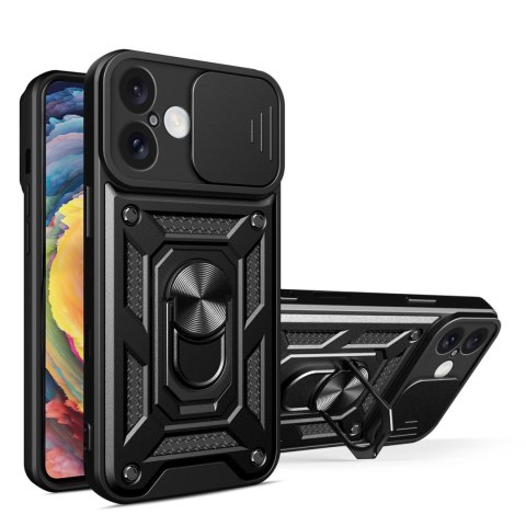 Etui Hybrid Armor Camshield na iPhone 16 Plus pancerne z osłoną na aparat z podstawką - czarne