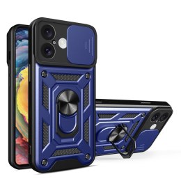 Etui Hybrid Armor Camshield na iPhone 16 Plus pancerne z osłoną na aparat z podstawką - niebieskie