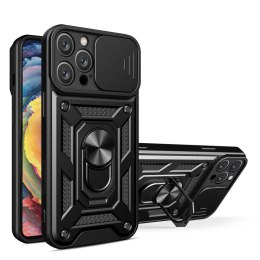 Etui Hybrid Armor Camshield na iPhone 16 Pro Max pancerne z osłoną na aparat z podstawką - czarne